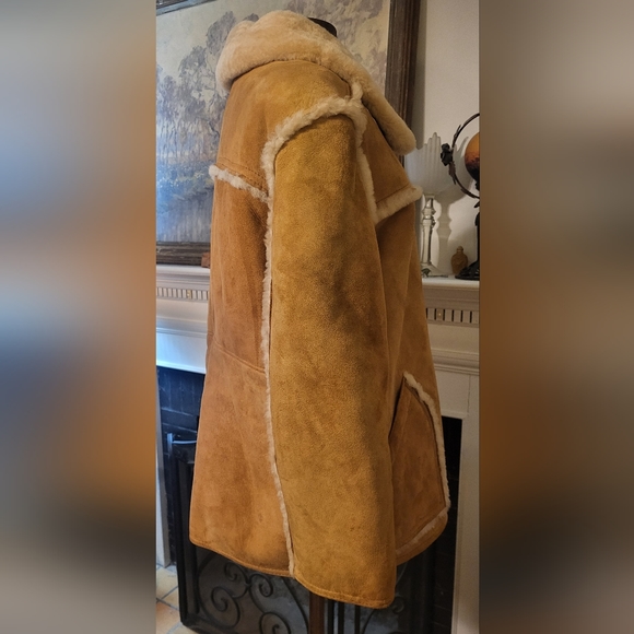 Vintage Women's Chestnut Suede and Cream Shearling Coat Size 16 - Picture 5 of 16